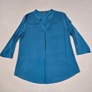 Gaharu Women's Whimsy Polyester Royal Blue V-Neck 3/4 Sleeve Flowy Top XL